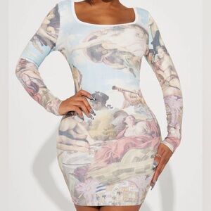 Fashion Nova June Baroque Mini Dress - Blue/combo Size XS